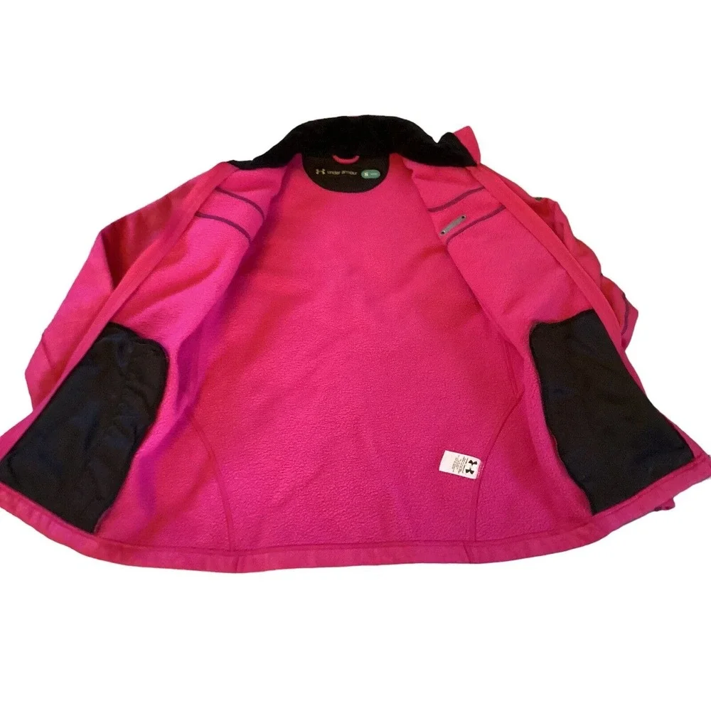 Under Armor Hot Pink pink Full Zip Jacket W/fuzzy Black Collar Women’s Small - Picture 4 of 7
